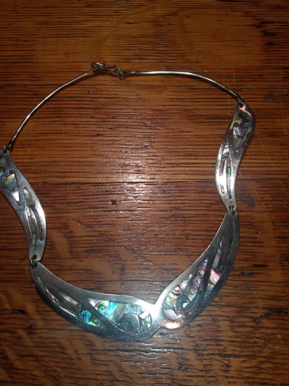 Silver and Iridescent Abalone Inlay Women's Necklace- Vintage